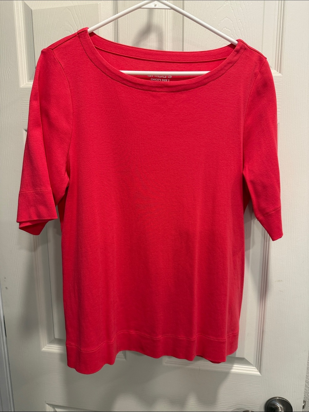 Chico's Coral-Pink Short Sleeve Knit Top